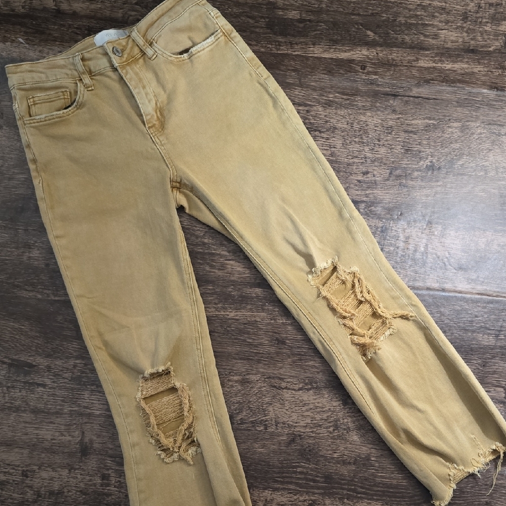 VERVET Ripped Mustard Skinny‎ Jeans cropped Flare Sz 27